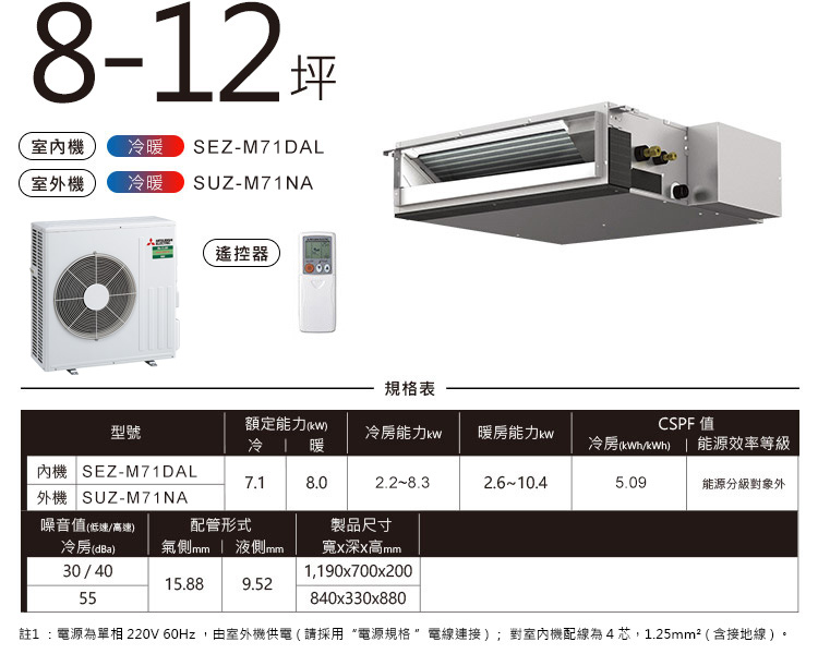 吊隱式 SEZ-KD 8-12坪